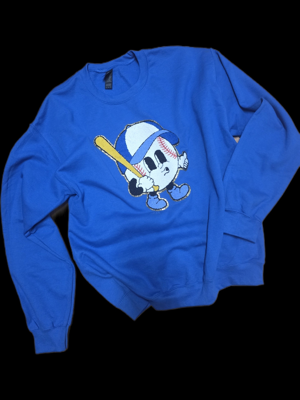Gildan Blue Baseball Character Crewneck Sweatshirt